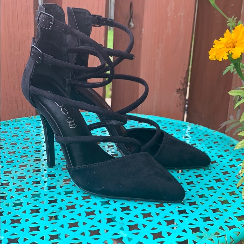 Aldo Black Strappy Point toe heel